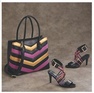 Black/Multi Handbag And Sandal To Match
